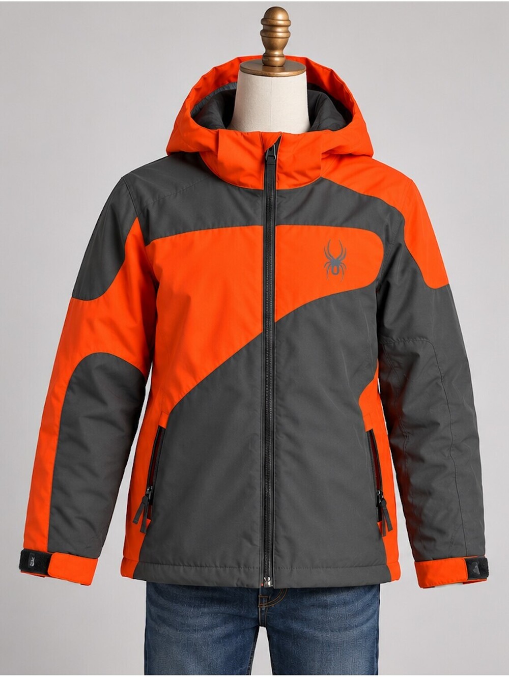 Spyder Kids XL (18) Hooded Winter Ski Jacket Orange Gray F17